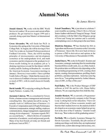 Alumni Notes By James Morris - Illinois Wesleyan University