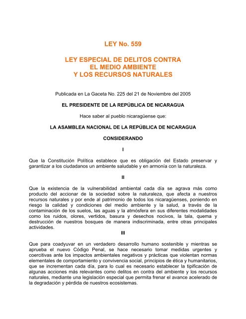 Ley Especial de Delitos Contra el Medio Ambiente y ... - Poder Judicial