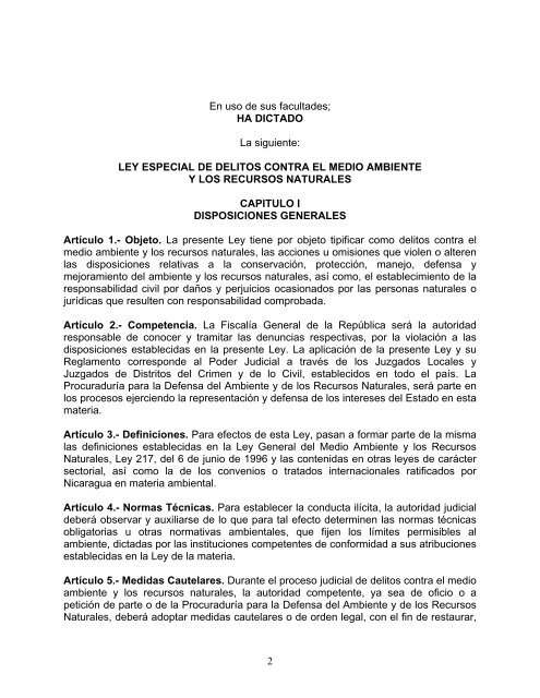 Ley Especial de Delitos Contra el Medio Ambiente y ... - Poder Judicial