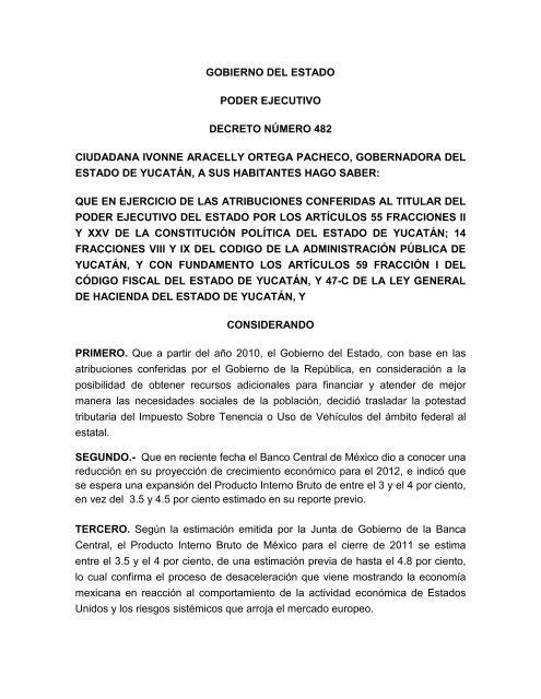 gobierno del estado poder ejecutivo decreto nÃƒÂºmero 482 ciudadana ...