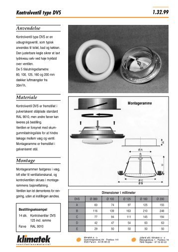 Kontrolventil type DVS - KLIMATEK Ventilationsmateriel