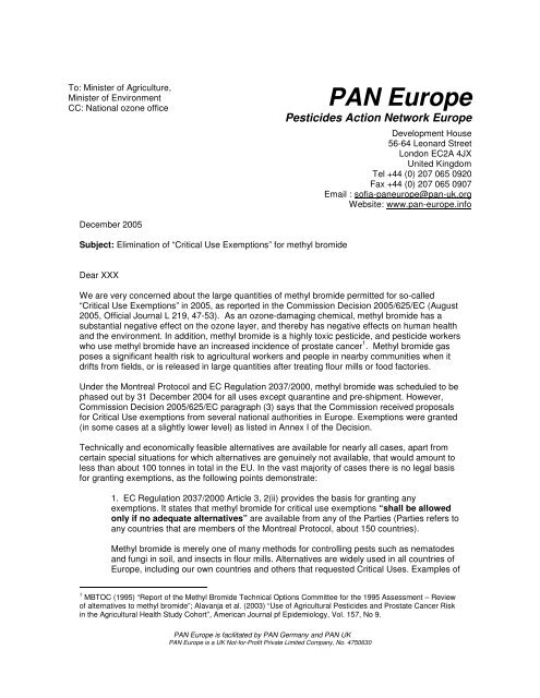 Elimination of Critical Use Exemptions for methyl ... - PAN Europe