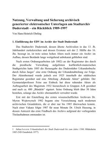 Ebeling, Hans-Heinrich: Nutzung, Verwaltung und Sicherung ...