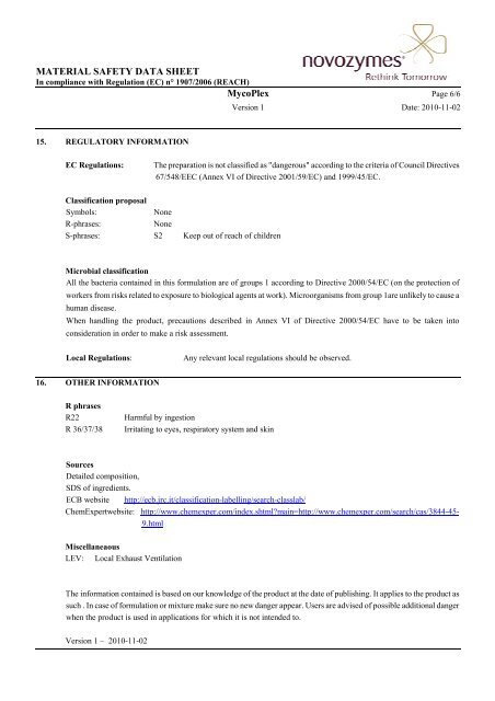 MATERIAL SAFETY DATA SHEET MycoPlex - Novozymes