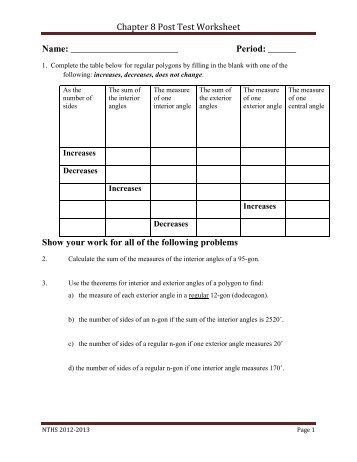 Chapter 8 Post Test Worksheet