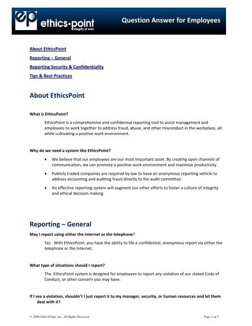 FAQs - EthicsPoint