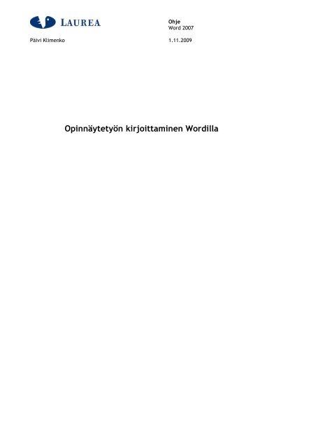 Word 2010 - ViestintÃ¤piste Laurea LeppÃ¤vaara