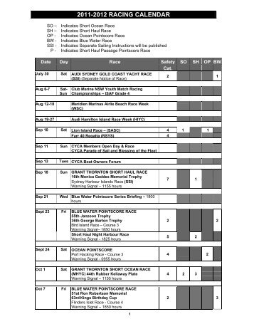 2011-2012 RACING CALENDAR - Cruising Yacht Club of Australia