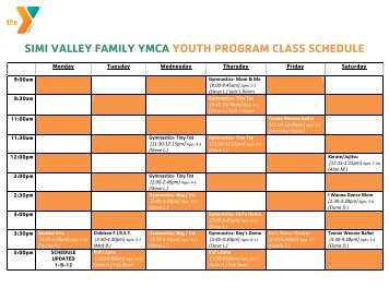 SIMI VALLEY FAMILY YMCA YOUTH PROGRAM CLASS SCHEDULE