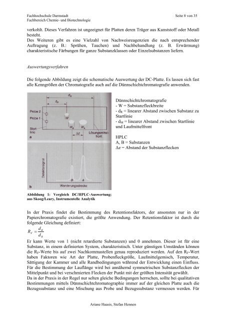 Optimierung verschiedener chromatografischer Trennverfahren fÃ¼r ...