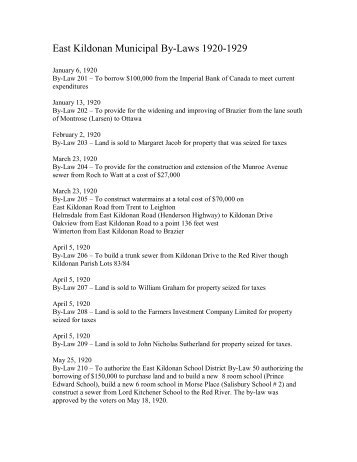 East Kildonan Municipal By-Laws 1920-1929 - Miles MacDonell ...