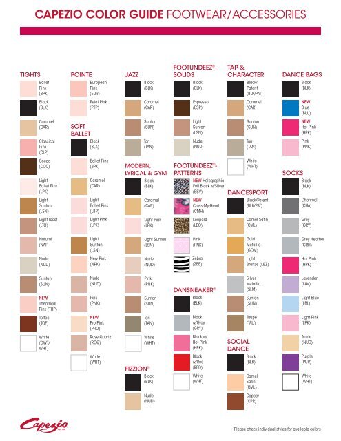 Capezio Tight Color Chart