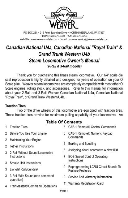 CN U4a, Royal Train & GTW U4b Owner's Manual - Weaver Models