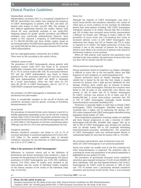 EASL clinical practice guidelines for HFE Hemochromatosis