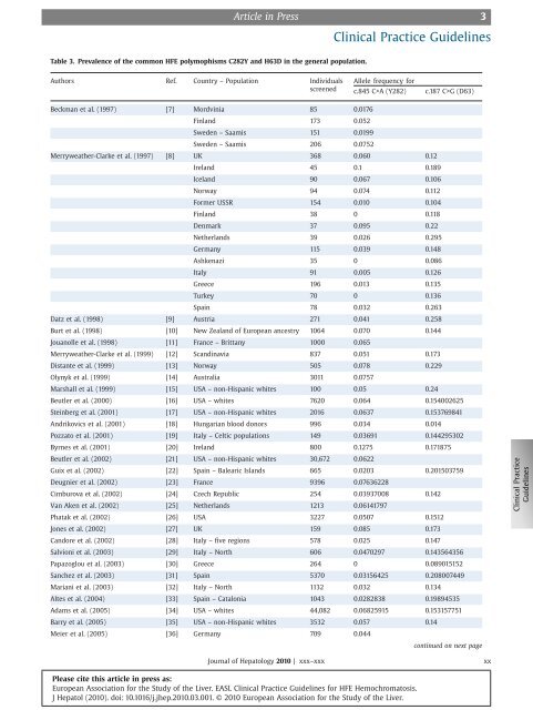 EASL clinical practice guidelines for HFE Hemochromatosis