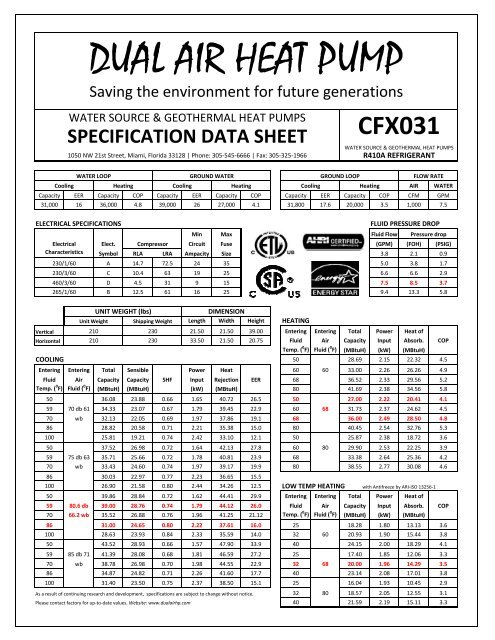 Data Sheets - Dual Air Heat Pump