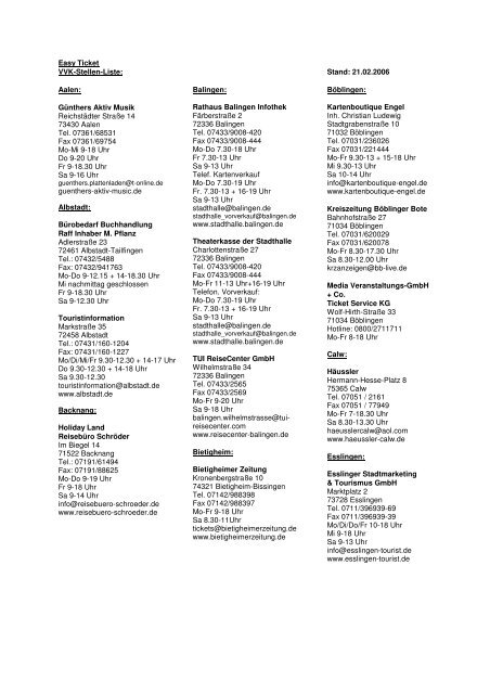 Easy Ticket VVK-Stellen-Liste: Aalen: Günthers Aktiv Musik ...