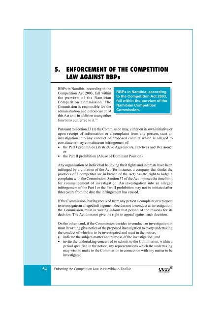 Enforcing the Competition Law in Namibia A Toolkit - cuts ccier