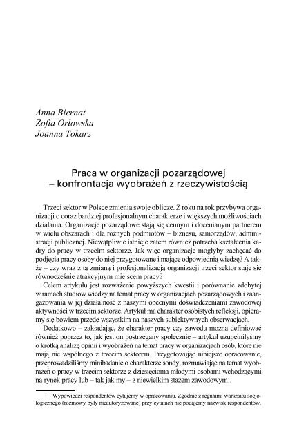 Nie tylko spoÅecznie. Zatrudnienie i wolontariat w organizacjach ...