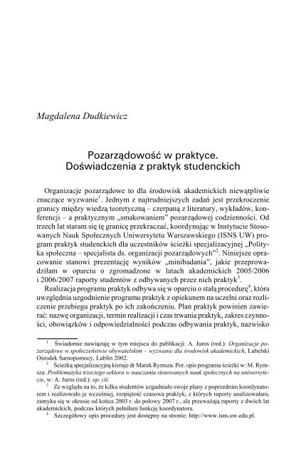 Nie tylko spoÅecznie. Zatrudnienie i wolontariat w organizacjach ...