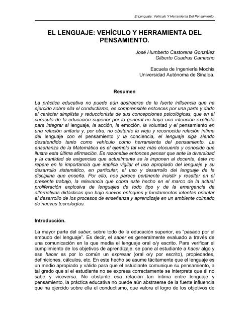 El lenguaje: vehÃ­culo y herramienta del pensamiento