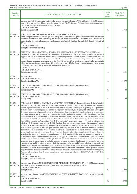 elenco prezzi lavori stradali 2010 (1542 kb) - Provincia di Ancona