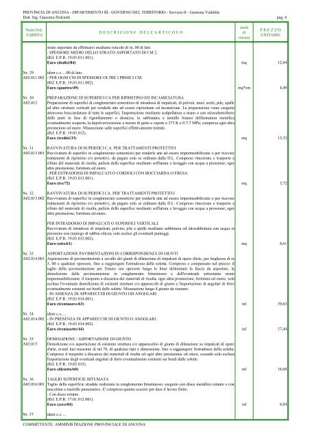 elenco prezzi lavori stradali 2010 (1542 kb) - Provincia di Ancona