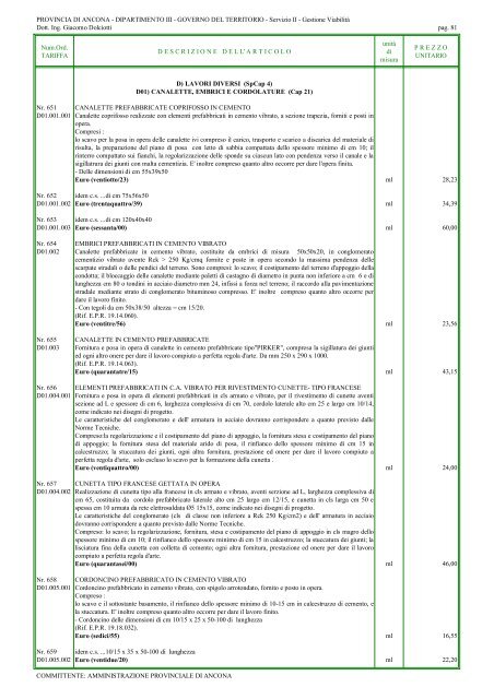 elenco prezzi lavori stradali 2010 (1542 kb) - Provincia di Ancona