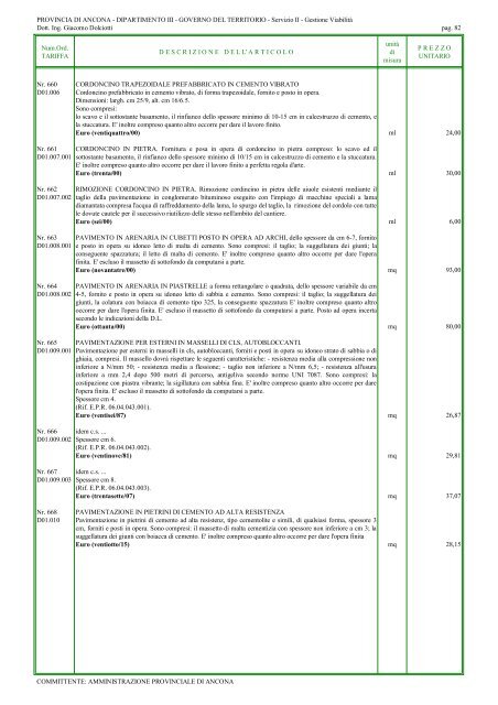 elenco prezzi lavori stradali 2010 (1542 kb) - Provincia di Ancona