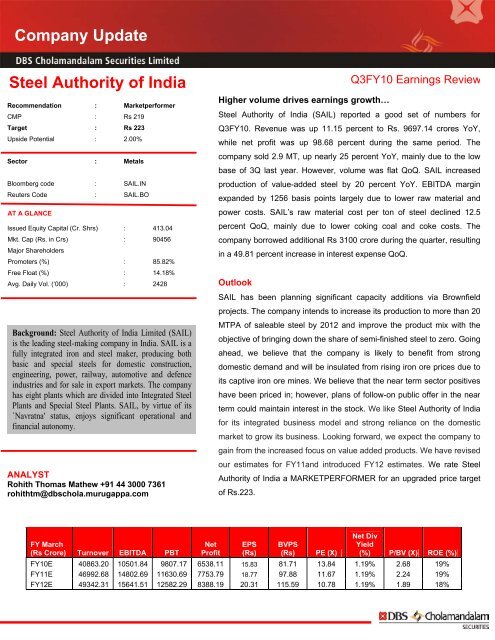 Company Update Steel Authority of India - The Smart Investor