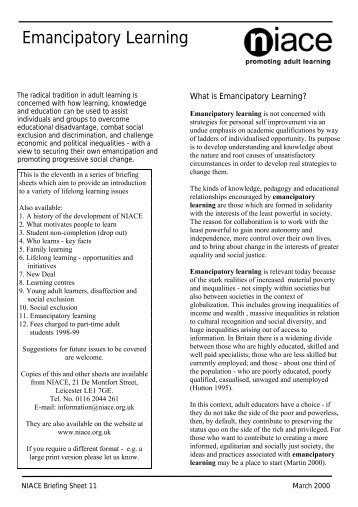 NIACE Briefing Sheet 11: Emancipatory Learning [PDF]