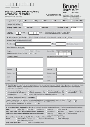 POSTGRADUATE TAUGHT COURSE APPLICATION FORM (AR2)