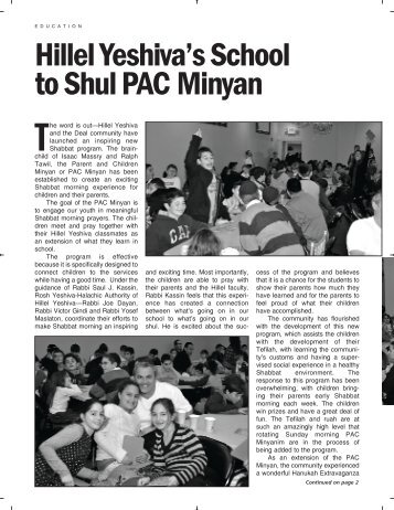 Hillel Yeshiva's School to Shul PAC Minyan - Hillel Yeshiva School