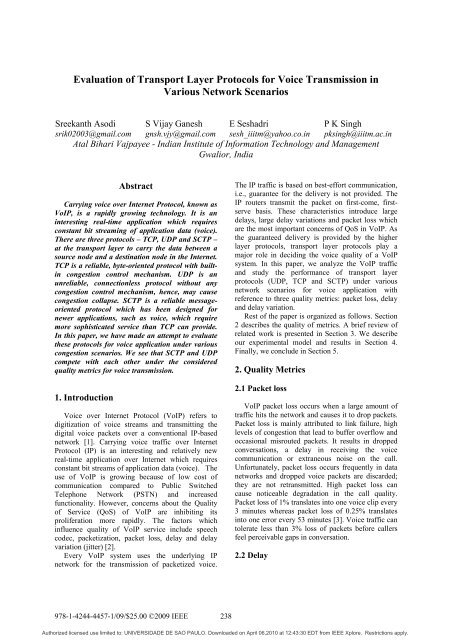 Evaluation of Transport Layer Protocols for Voice ... - ResearchGate