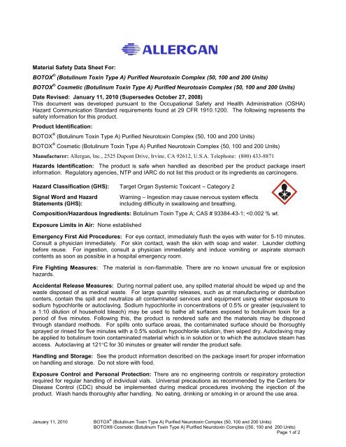 BOTOX® (Botulinum Toxin Type A) MSDS - Allergan