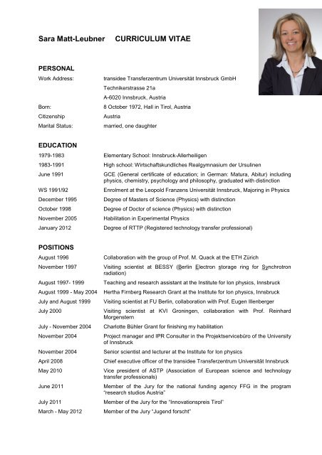 Sara Matt-Leubner CURRICULUM VITAE - transidee