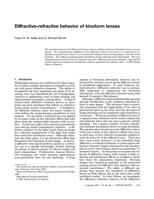 Diffractive refractive behavior of kinoform lenses - Apollo Optical ...