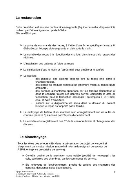 Organisation hÃ´teliÃ¨re - Service d'Urologie CHU Henri Mondor