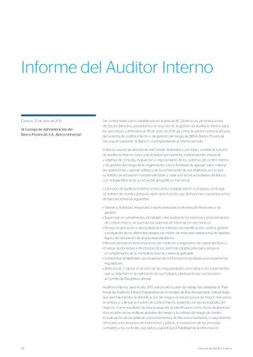 Informe del Auditor Interno - Banco Provincial
