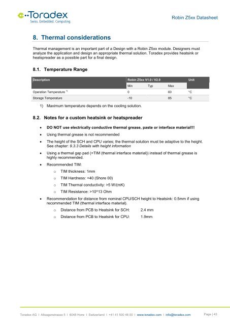 Robin Z5xx Datasheet - Toradex