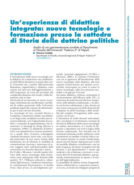 Un'esperienza di didattica integrata: nuove tecnologie e formazione ...