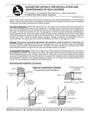 Installation and Maintenance Instructions for NCA Louvers