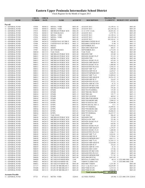 list of payments - Eastern Upper Peninsula ISD