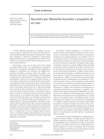 Queratitis por Moraxella lacunata: a propÃ³sito de un caso - Seq.es