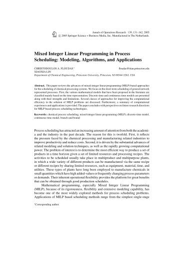 Mixed Integer Linear Programming in Process Scheduling: Modeling ...