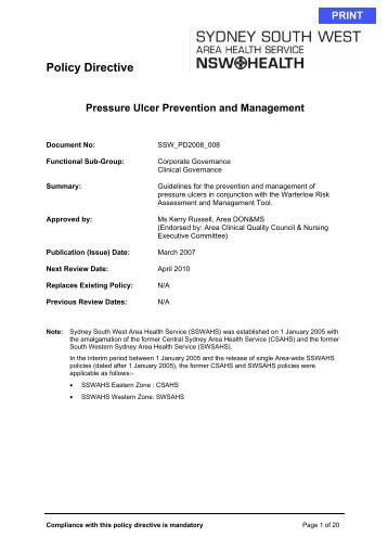 Pressure Ulcer Prevention and Management - Sydney South West ...