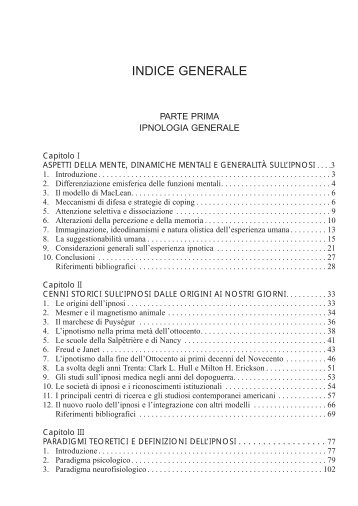 indice L'ipnosi in medicina e psicoterapia - Piccin
