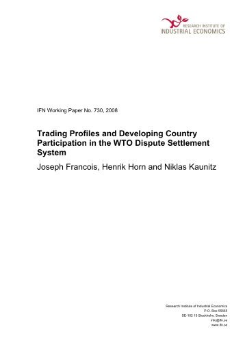 Trading Profiles and Developing Country Participation in the WTO ...