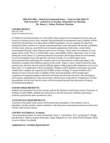 IDH3931 HNR Global Envir Issues Nation - University of Florida ...