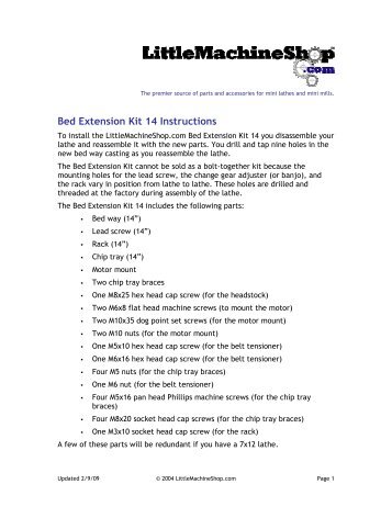 Bed Extension Kit 14 Instructions - Little Machine Shop